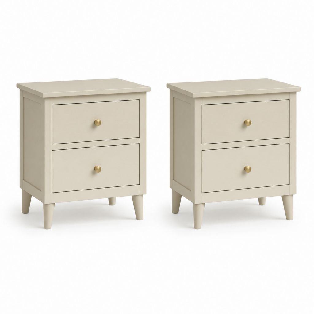 Set aus 2 rechteckigen Nachttischen aus Holz mit 2 Schubladen, beige, 40 × 35 × 55 cm je