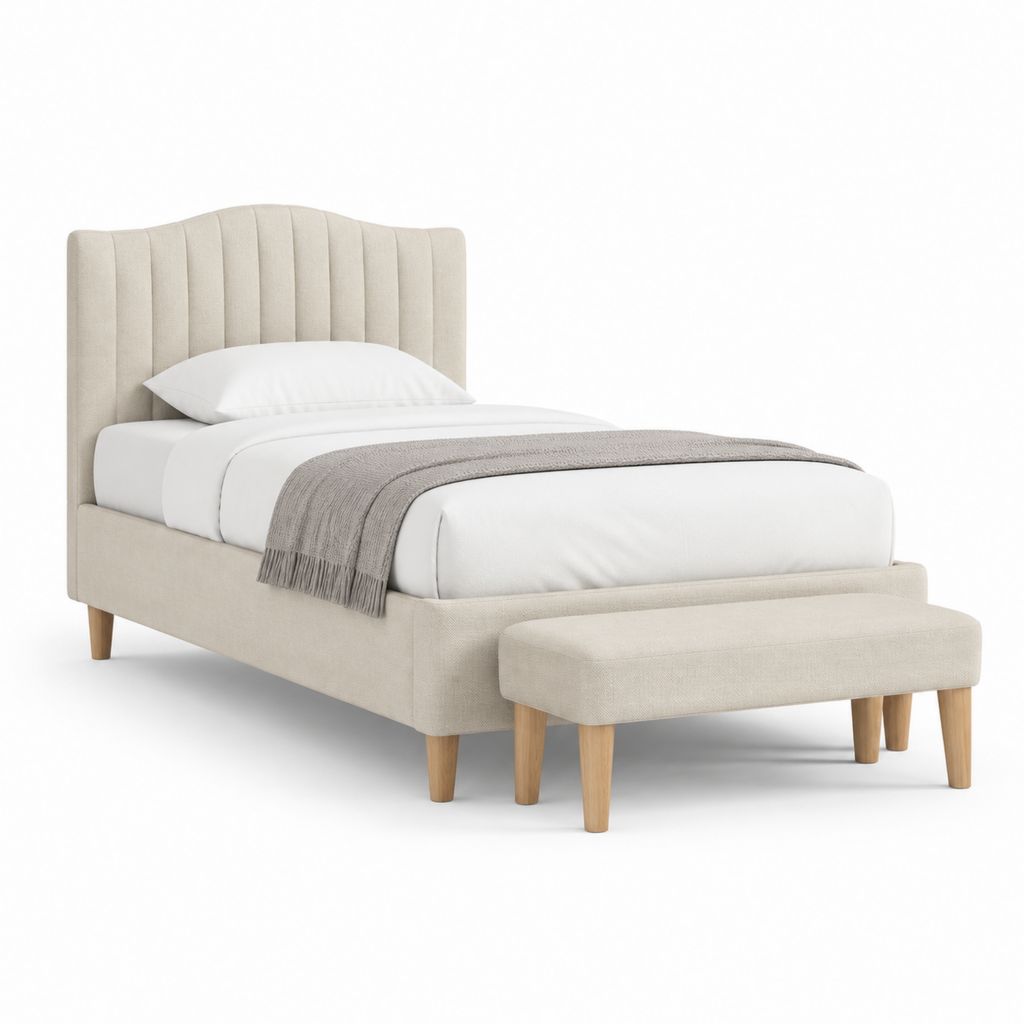 Gepolstertes Einzelbett Set 90 × 200 cm mit Bank 100 × 40 × 42 cm Polyester beige