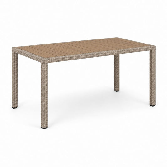 Rechteckiger Couchtisch aus Rattan PE, WPC und Stahl, beige und braun, 150 × 90 × 75 cm