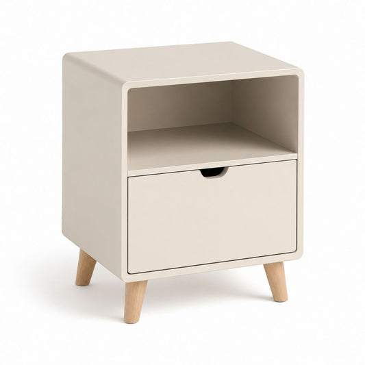 Rechteckiger Nachttisch aus Holz mit Schublade und offenem Fach, beige und hellbraun, 40 × 35 × 55 cm