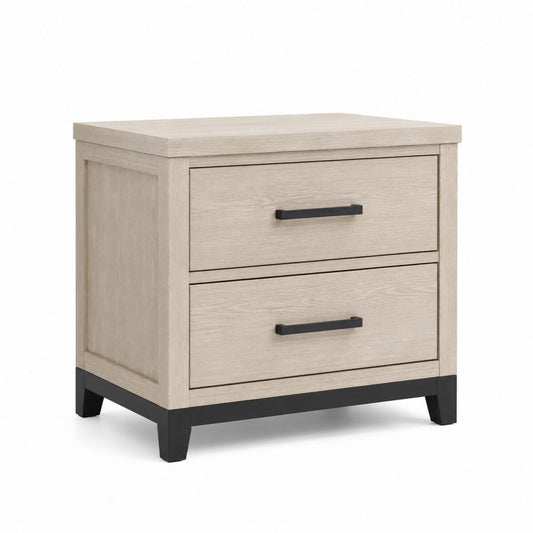 Rechteckiger Nachttisch aus Holz und Metall mit 2 Schubladen, beige und schwarz Eiche, 60 × 40 × 60 cm
