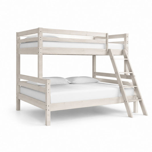 Etagenbett 3 Sitze in Massivkiefer weiß, 90 × 200 cm und 140 × 200 cm, Abmessungen 210 × 151 × 170 cm