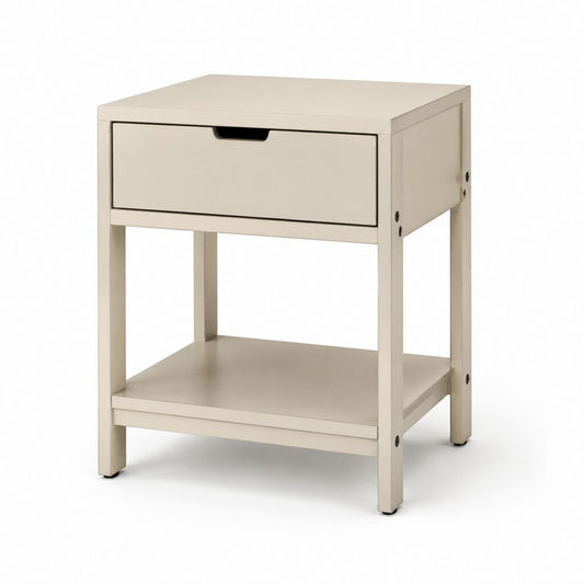 Rechteckiger Nachttisch aus beigem Stahl mit Schublade und Regal, 40 × 35 × 60 cm