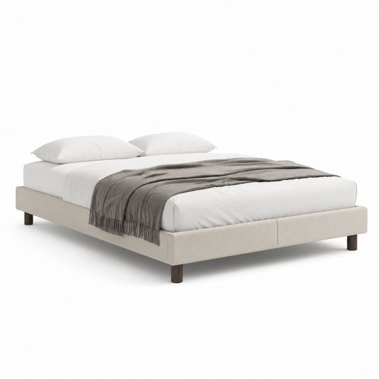 Gepolstertes rechteckiges Doppelbett aus Polyester beige für Matratze 160 × 200 cm, Abmessungen 170 × 210 × 35 cm