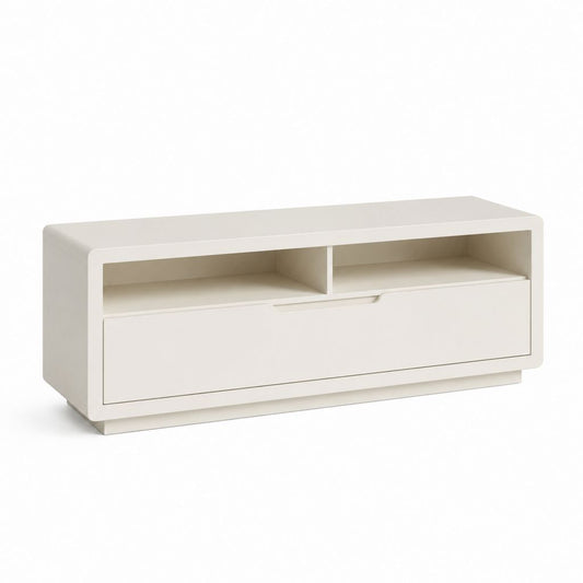 Mobile TV-Port niedrig in MDF weiße Creme mit 2 offenen Räumen und 1 Schublade, 120 × 40 × 50 cm