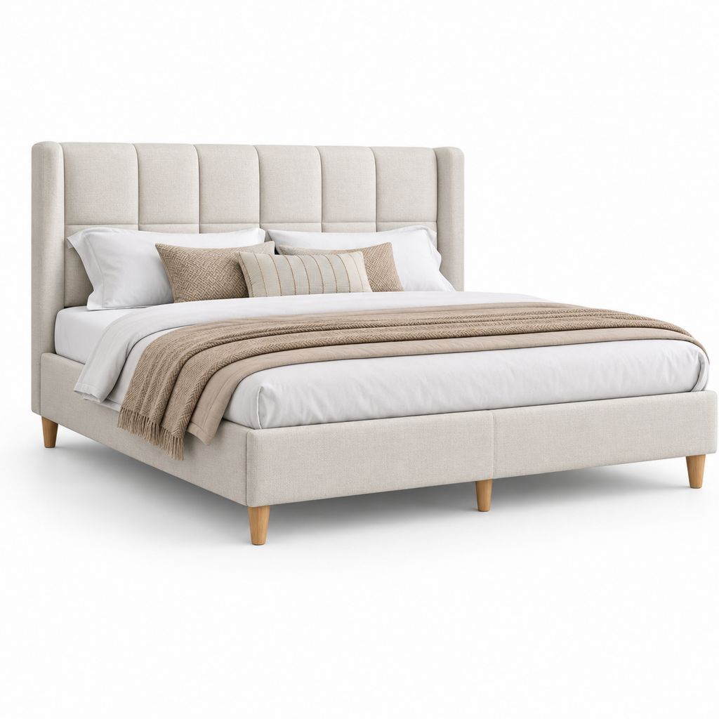 Gepolstertes Doppelbett aus Polyester beige 174 × 216 × 116 cm, für Matratze 160 × 200 cm