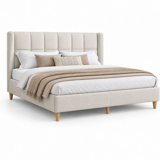 Gepolstertes Doppelbett aus Polyester beige 174 × 216 × 116 cm, für Matratze 160 × 200 cm