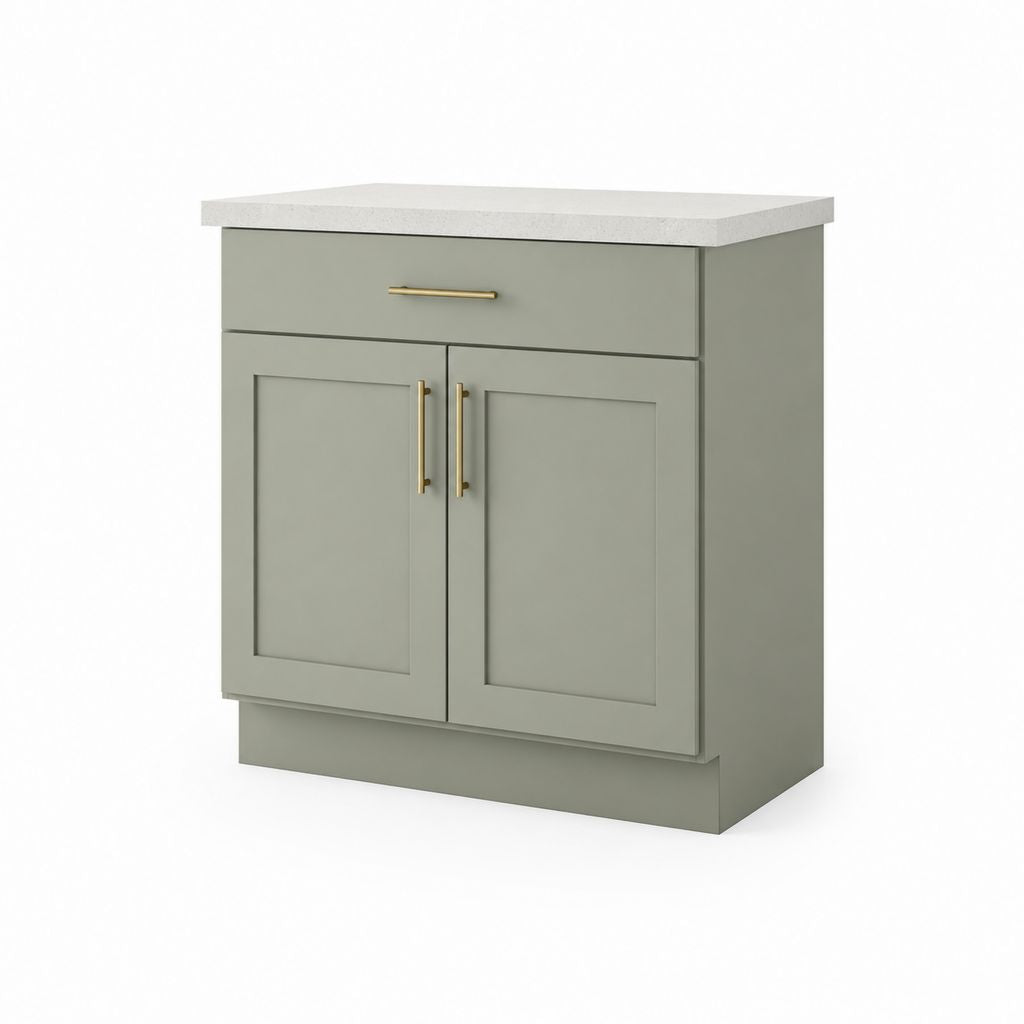 Küchenunterschrank aus grüner Küche Salbei und weiß aus MDF und schrubben mit Arbeitsplatte, 1 Schublade und 2 Türen, 80 × 60 × 85 cm