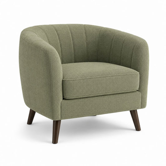 Gepolsterter Sessel aus grünem Polyester-Boucle Salbei mit Beinen aus Massivholz, 82 × 78 × 79 cm