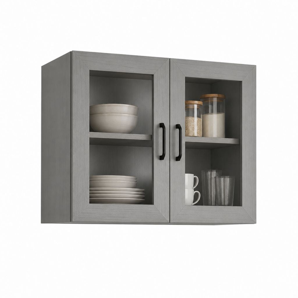 Graue Wand Dach mit 2 Glastüren, Spanplatten und MDF, 80 × 31 × 60 cm