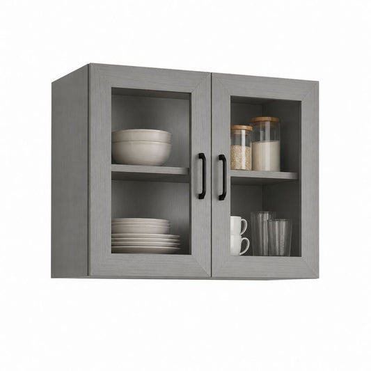 Graue Wand Dach mit 2 Glastüren, Spanplatten und MDF, 80 × 31 × 60 cm