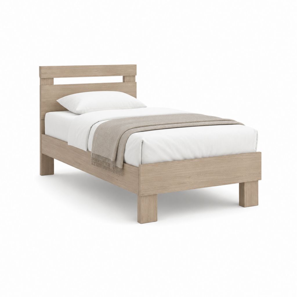 Ein Einzelbett aus melaminischer Trübe helle Eiche für Matratze 90 × 200 cm, 206 × 96 × 95 cm